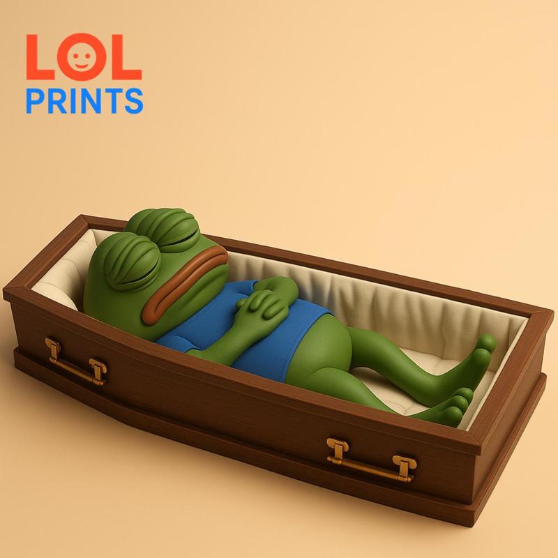 Pepe the Frog in his Coffin - 3D Figure of the Sad and Final Viral Meme