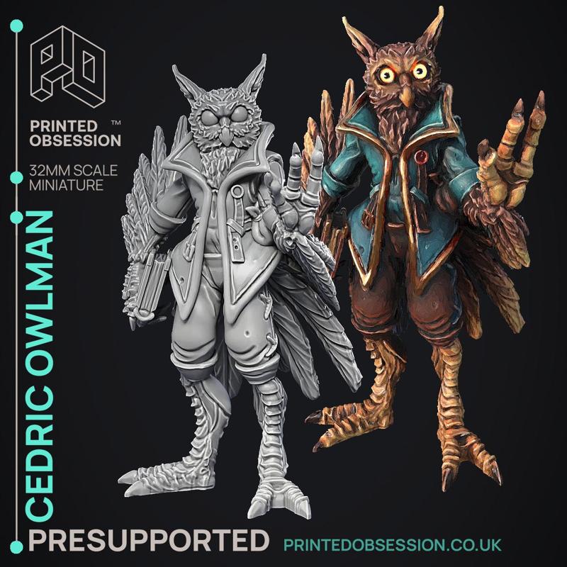 Owlman - Cryptis of the Darkwoods -	PRESUPPORTED - Illustrated and Stats - 32mm scale