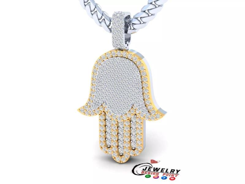 Custom Hamsa Hand Diamond Pendant  - Hamsa Hand Necklace