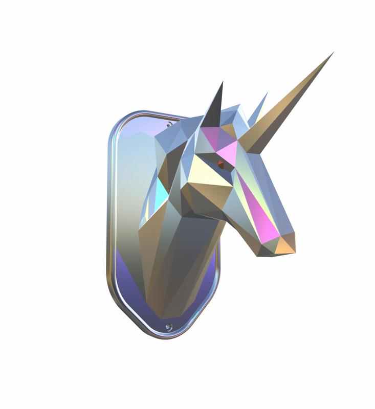 Unicorn Head Trophy Low Poly with Backplate