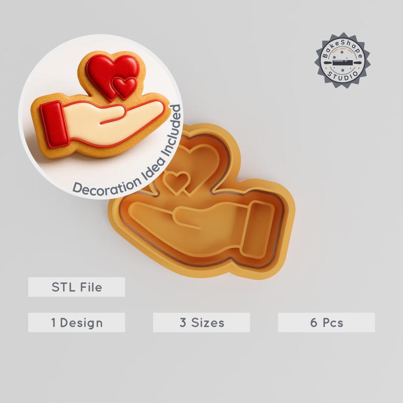 Gift Love Heart Shape Cutter & Stamp Set, Perfect for Cookies & Fondant, Includes 6 Pieces, 3 Sizes