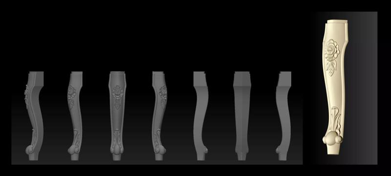 Furniture Legs 3d STL Model Relief for CNC set 012