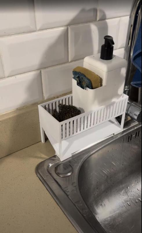 Kitchen sponge and soap dispenser drain