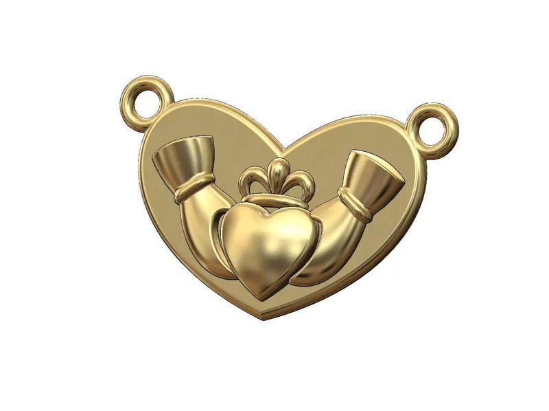 Claddagh crown elongated heart pendant and charm