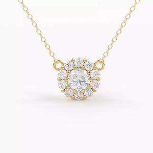 Cluster Diamond Pendant Gold Zircon Halo Charm Necklace