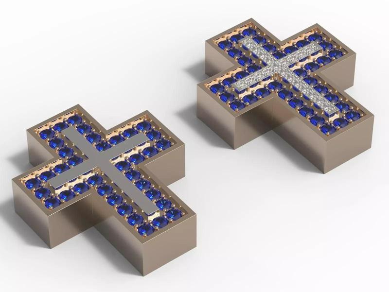 Cross pendant with color gems and diamonds