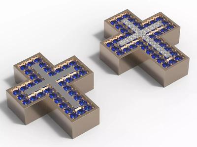 Cross pendant with color gems and diamonds