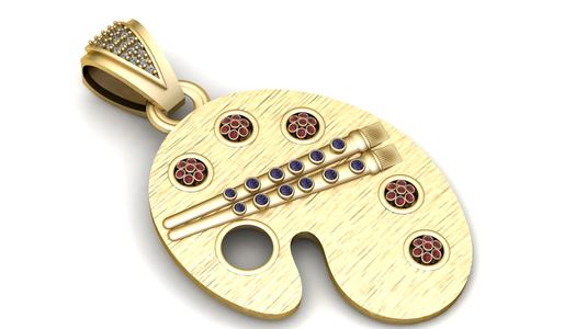 Palette and Paintbrush Pendant – 3D Printable Jewelry Model | Artistic Gold Design
