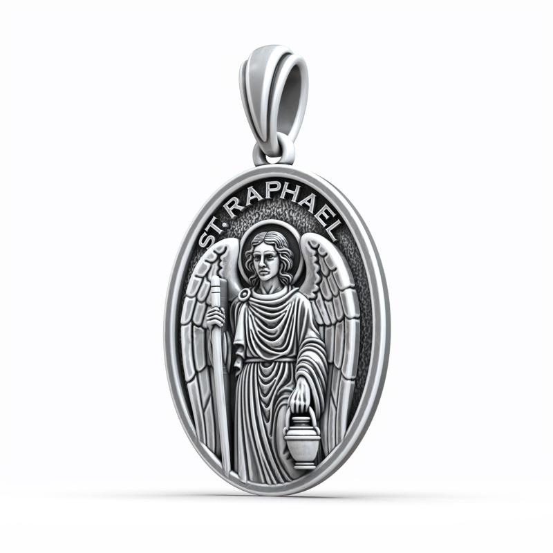Saint Raphael Archangel Oval Medal Catholic Christian Pendant