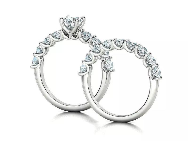 Bridal Set Engagement and Match band ring U shaped prongs  3D Model Collection