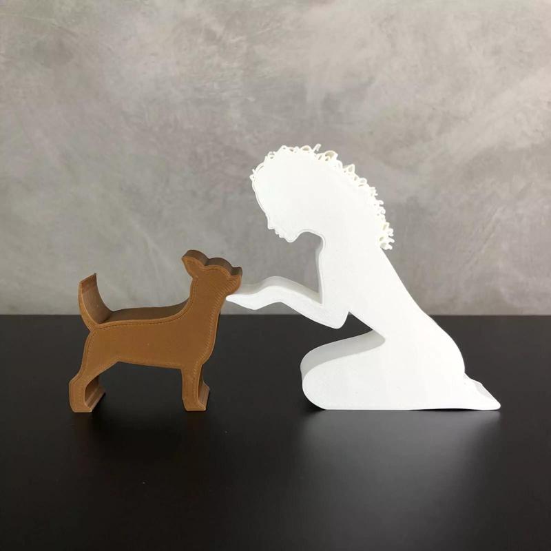 Girl and her Chihuahua -wavy hair- for 3D printer or laser cut
