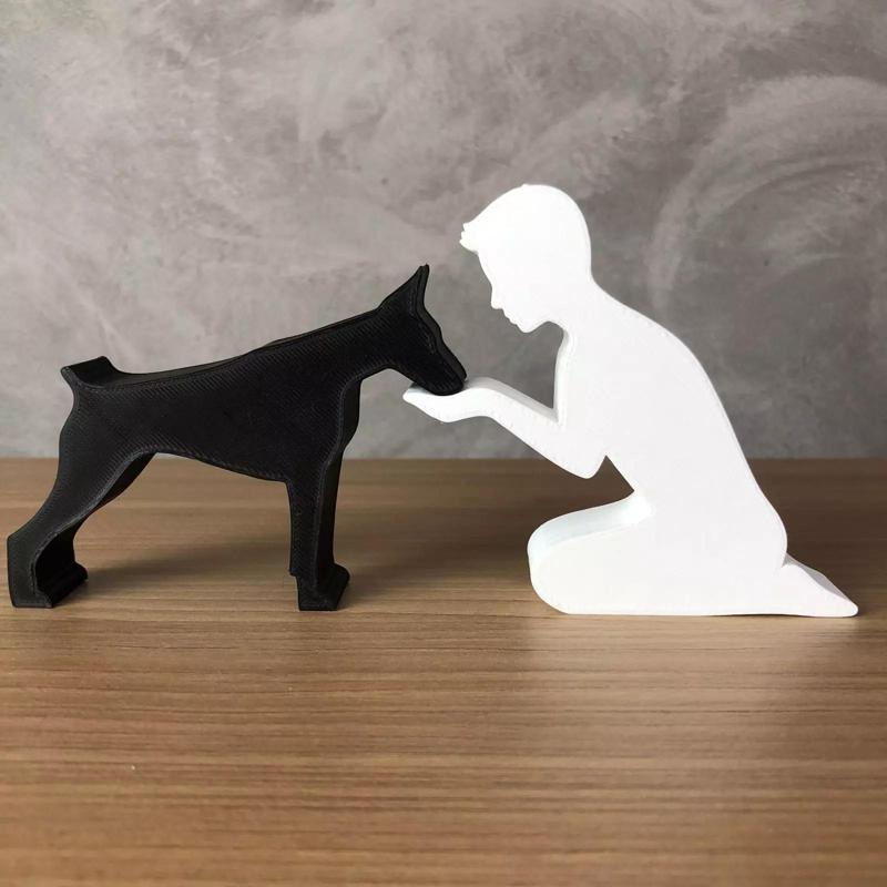 Boy and his Doberman for 3D printer or laser cut