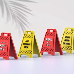 Funny Office Desk Signs  3D Mini Floor Sign Set 4 pcs