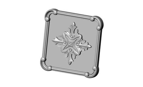 Square floral carving detailed scrolls frame rosette medallion
