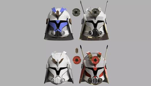 Custom OC samurai clone trooper helmets for sixth scale figures
