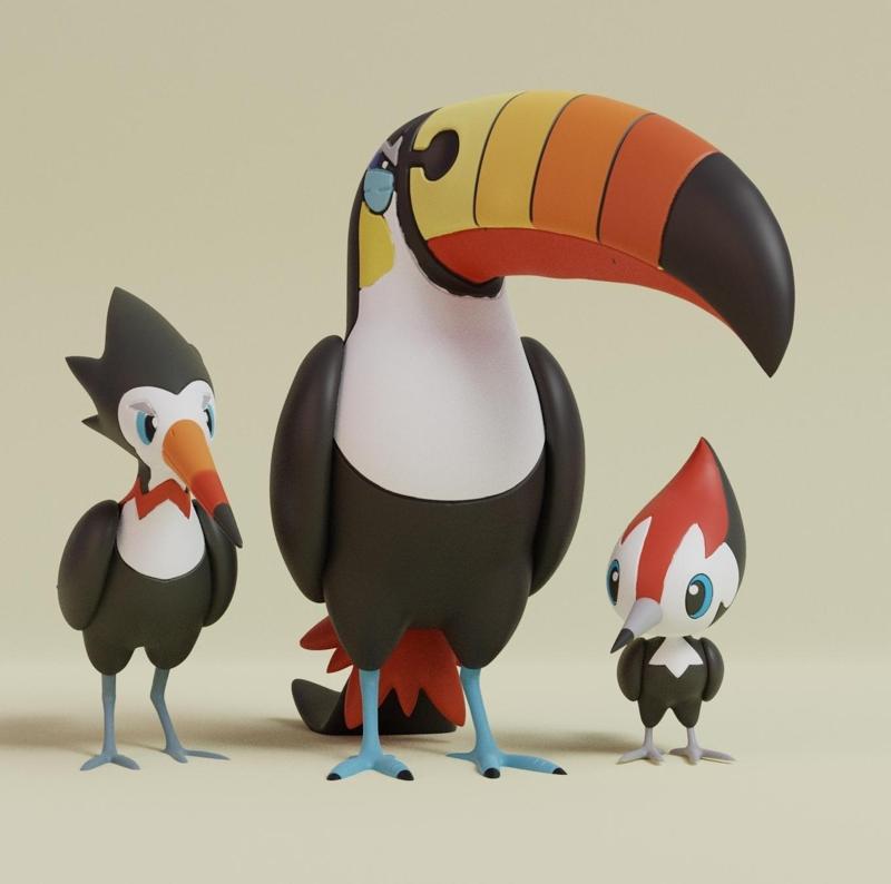 Pokemon - Pikipek, Trumbeak and Toucannon with 2 poses