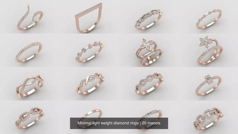 Minimal light weight diamond rings 3D Model Collection