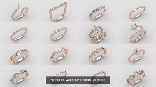 Minimal light weight diamond rings 3D Model Collection
