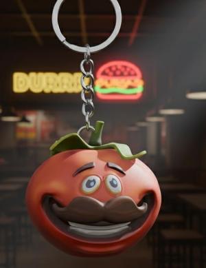 Tomato Head Mustache Keychain - Gourmet Gentleman Style - Fortnite - Ready to Print