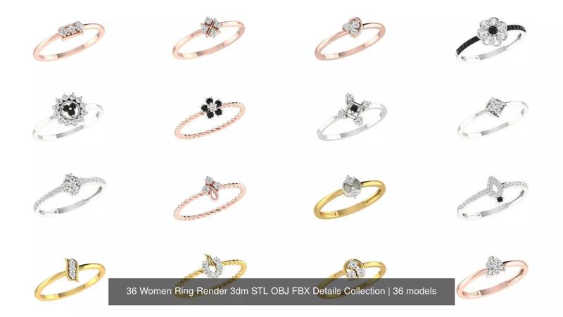 36 Women Ring Render 3dm STL OBJ FBX Details Collection