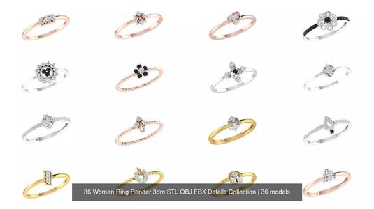 36 Women Ring Render 3dm STL OBJ FBX Details Collection