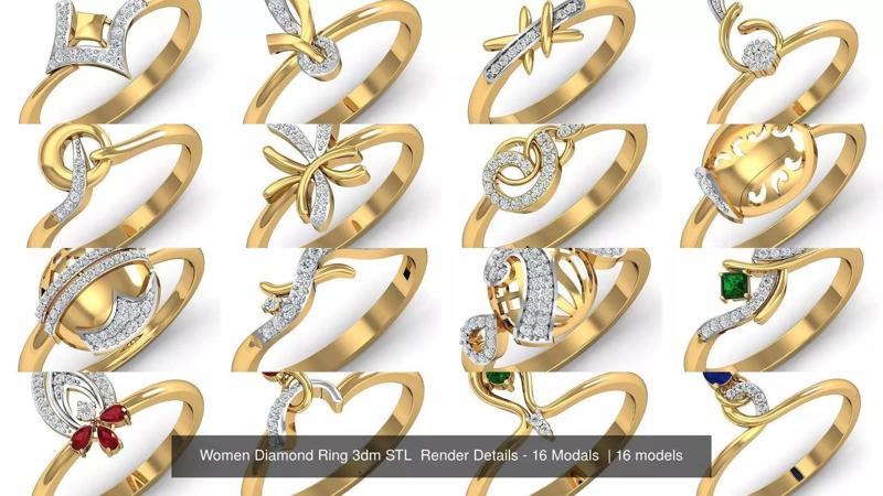 Women Diamond Ring 3dm STL  Render Details - 16 Modals  3D Model Collection