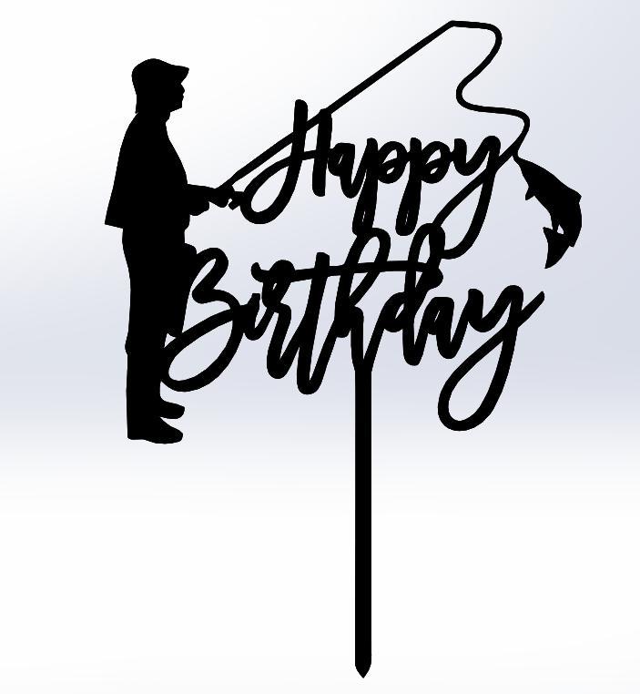 Happy Birthday Cake Topper – Fisherman Theme