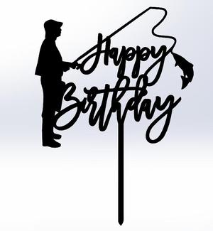 Happy Birthday Cake Topper – Fisherman Theme