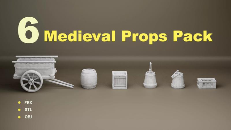 Medieval Props Pack - Cart Boxes Barrel Buckets