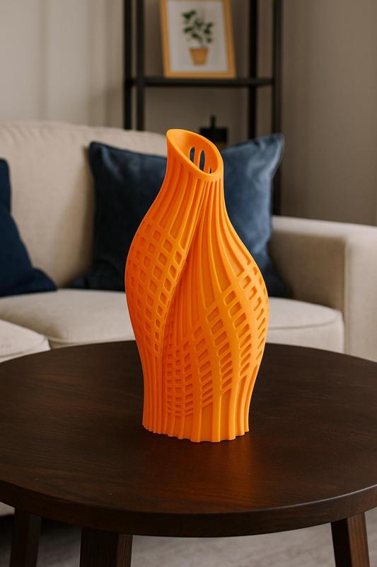 Solaris Vase – Bright Orange Geometric Design