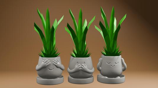 Three Wise Planters STL - Funny Face Pot Set for 3D Printing