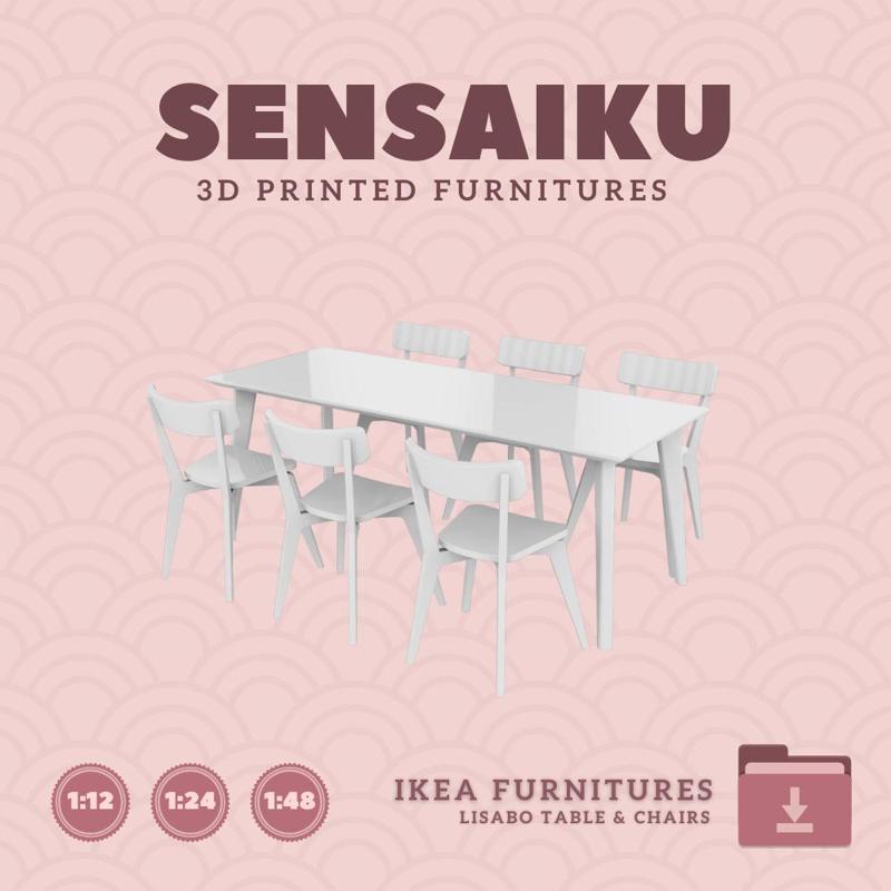 Miniature Replica LISABO Table and Chair Combination 4 for Miniature Dollhouse - IKEA (1:12,24,48) - 3D Print Instant Download