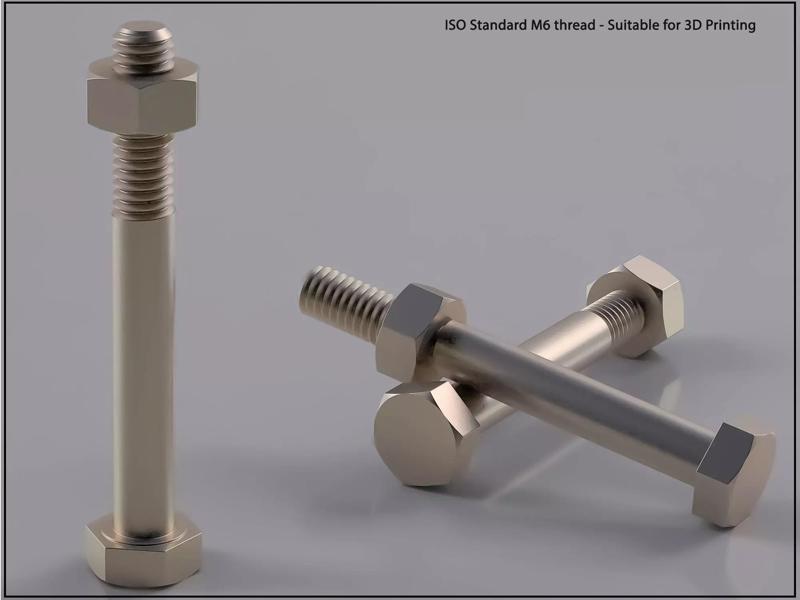 Bolt and Nut  M6 thread  Suitable for 3D Printing