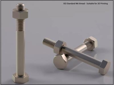 Bolt and Nut  M6 thread  Suitable for 3D Printing