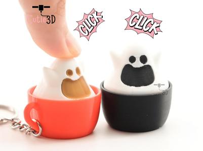 Cutie3D Halloween Ghost Mug Keycap Fidget Clicker Keychain - Cute Backpack Keychain