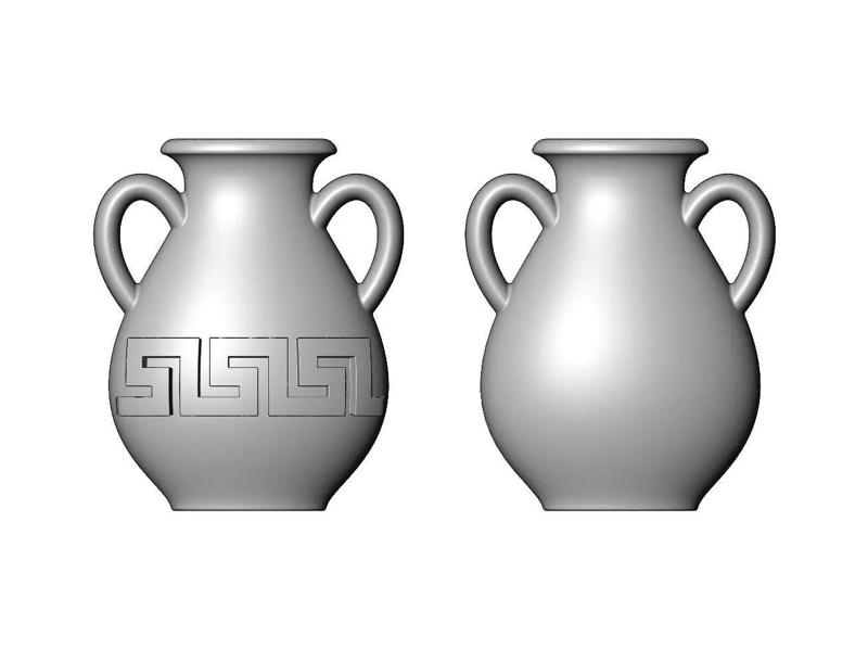 Greek key urn onlay relief and carving