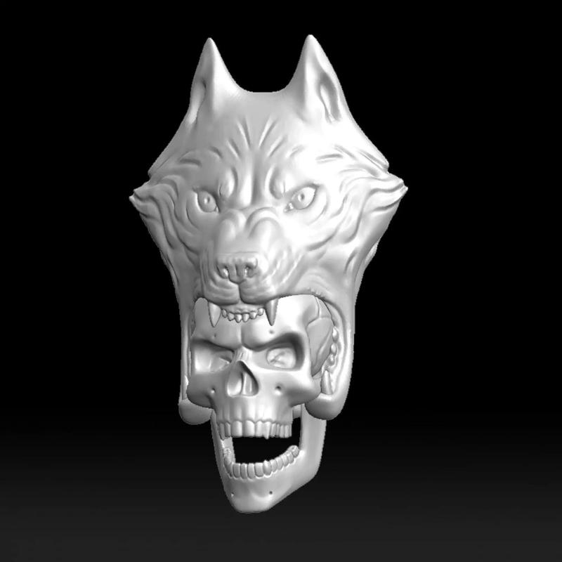 Wolf head with human skull Wall Decoration 3D print model