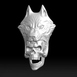 Wolf head with human skull Wall Decoration 3D print model