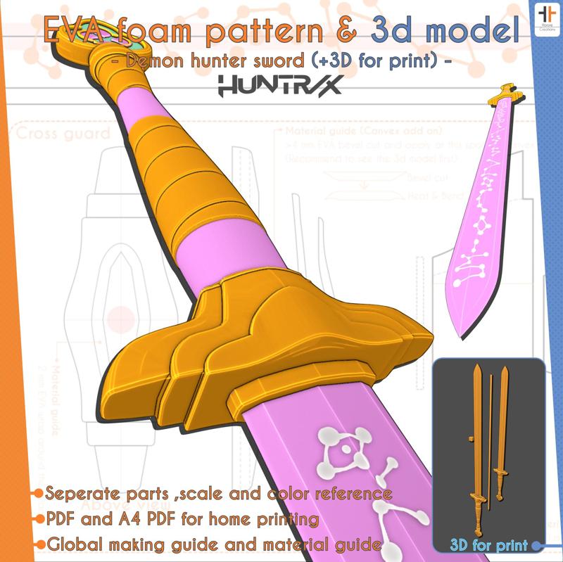 The huntrix Rumi sword prop - Kpop Demon Hunters  | Inspire cosplay PDF pattern & template + 3D STL for print