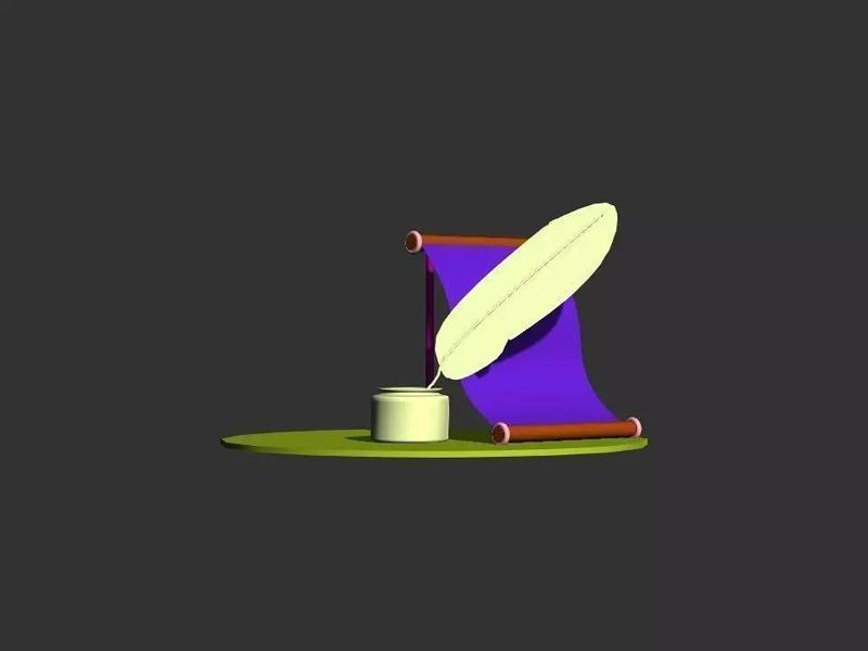 a scroll and ink decoration for 3D print