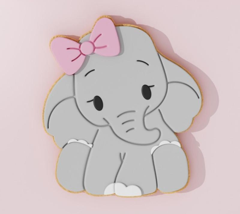 🐘 Seated Baby Elephant Cookie – Sweet Bow & Gentle Charm 🎀👶