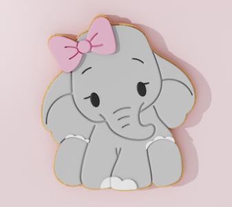 🐘 Seated Baby Elephant Cookie – Sweet Bow & Gentle Charm 🎀👶