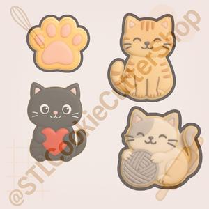 Cat Cookie Cutter Set – Cute Kittens, Paws & Yarn Fun