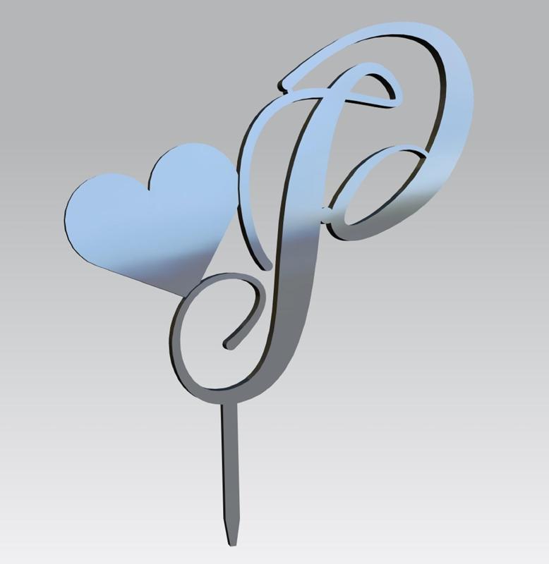 Cake Topper with Heart – Letter P