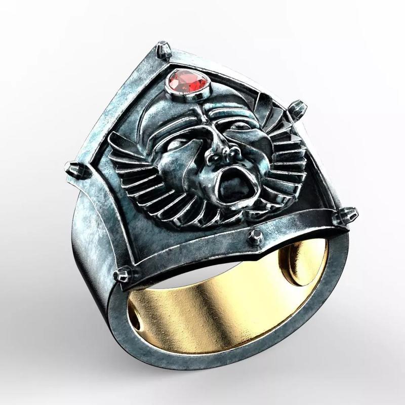 Warrior Mask Ring-PR with Pear Shape-Cut stone