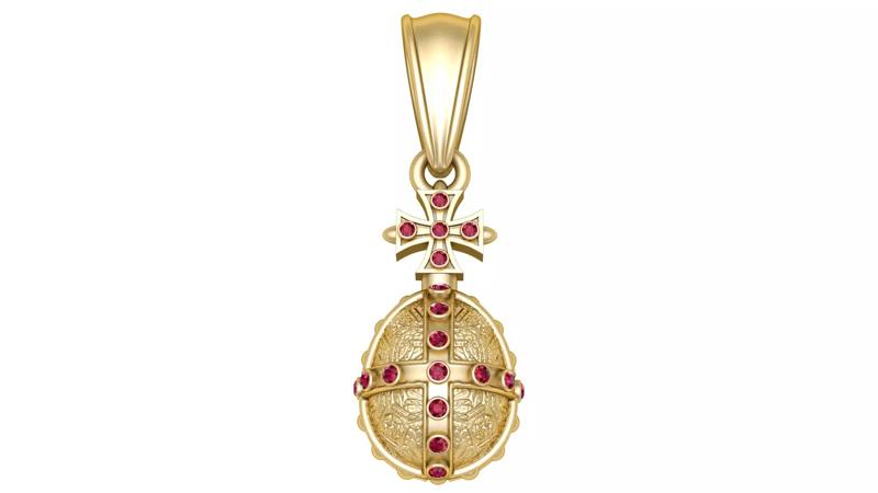 Golden Cross Egg Pendant with Ruby Accents