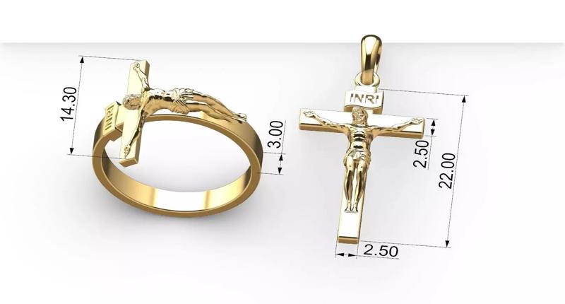 Anel e pingente Crucifixo Jesus