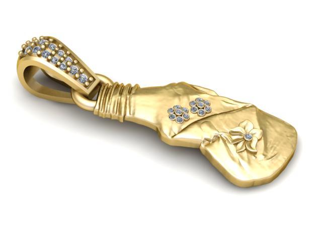 3D Printable Hand Shaped Floral Pendant with Diamond Accents