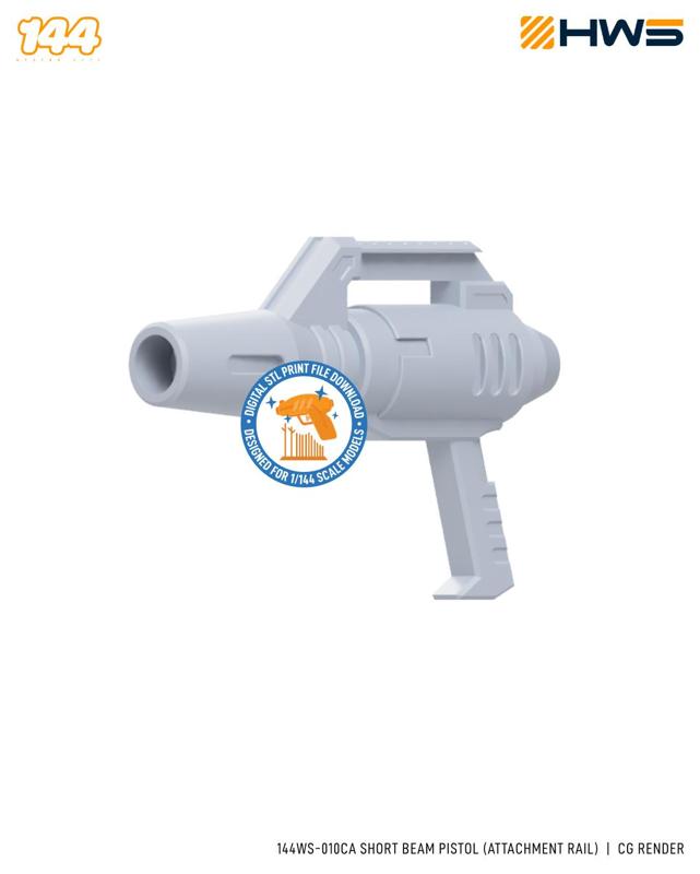 144WS-010CA Short Beam Pistol (Attachment Rail). 3D Printed Parts for High Grade Scale Model Kits.
