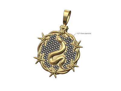 Iced diamond barbwire thornes snake serpent pendant